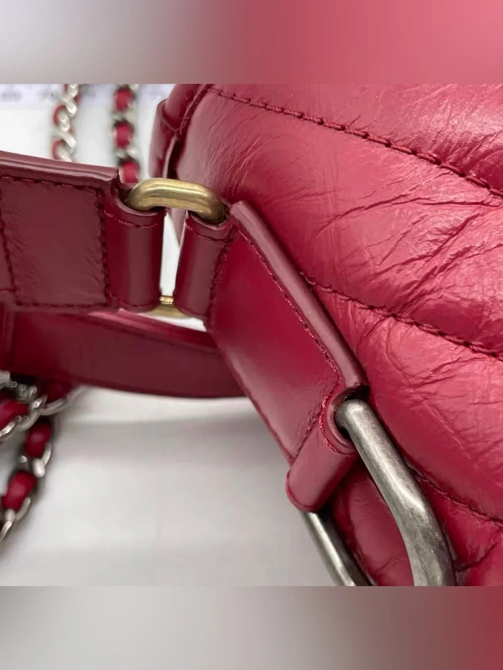 CHANEL Burgundy Quilted Chevron Leather Shoulder Bag with Gold CC Charm